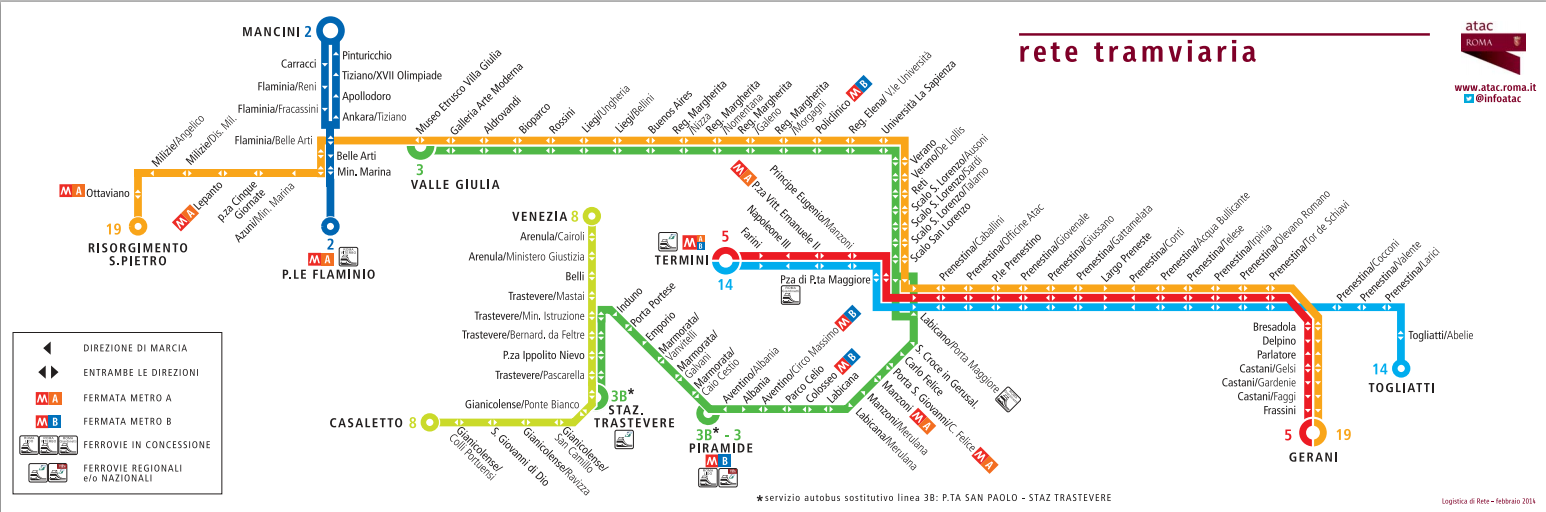 mappa linee tram roma